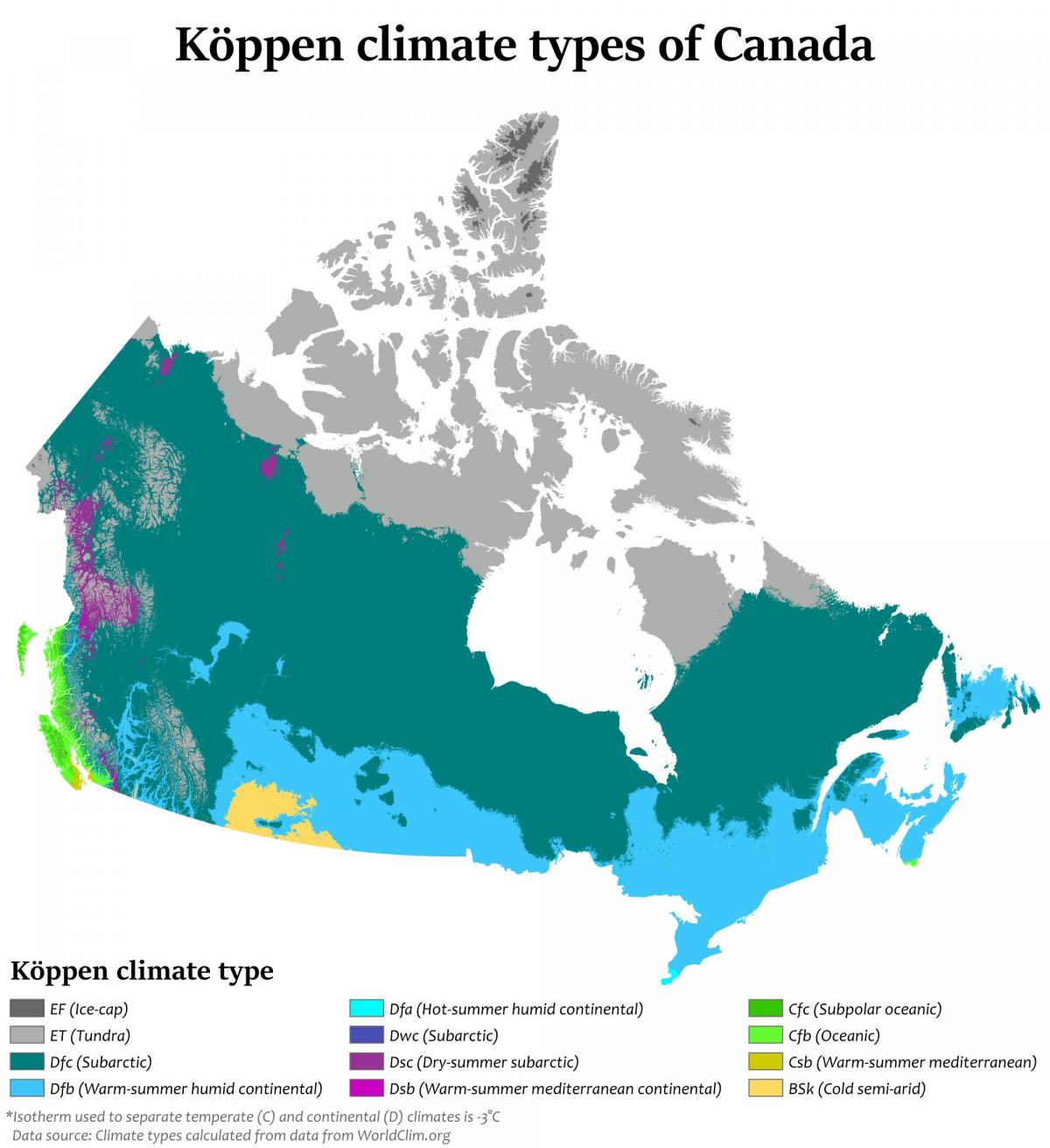 Mappa della temperatura del Canada