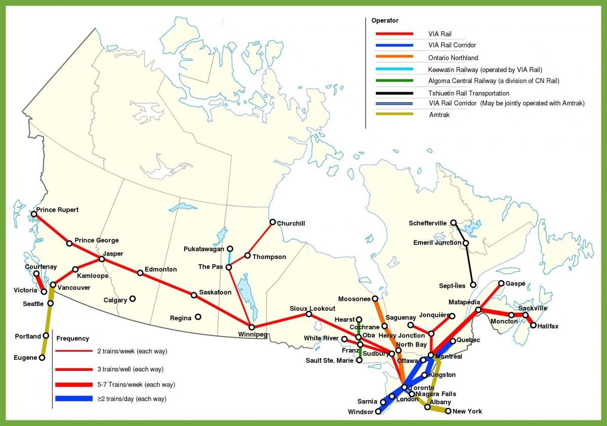 Mappa delle linee ferroviarie del Canada