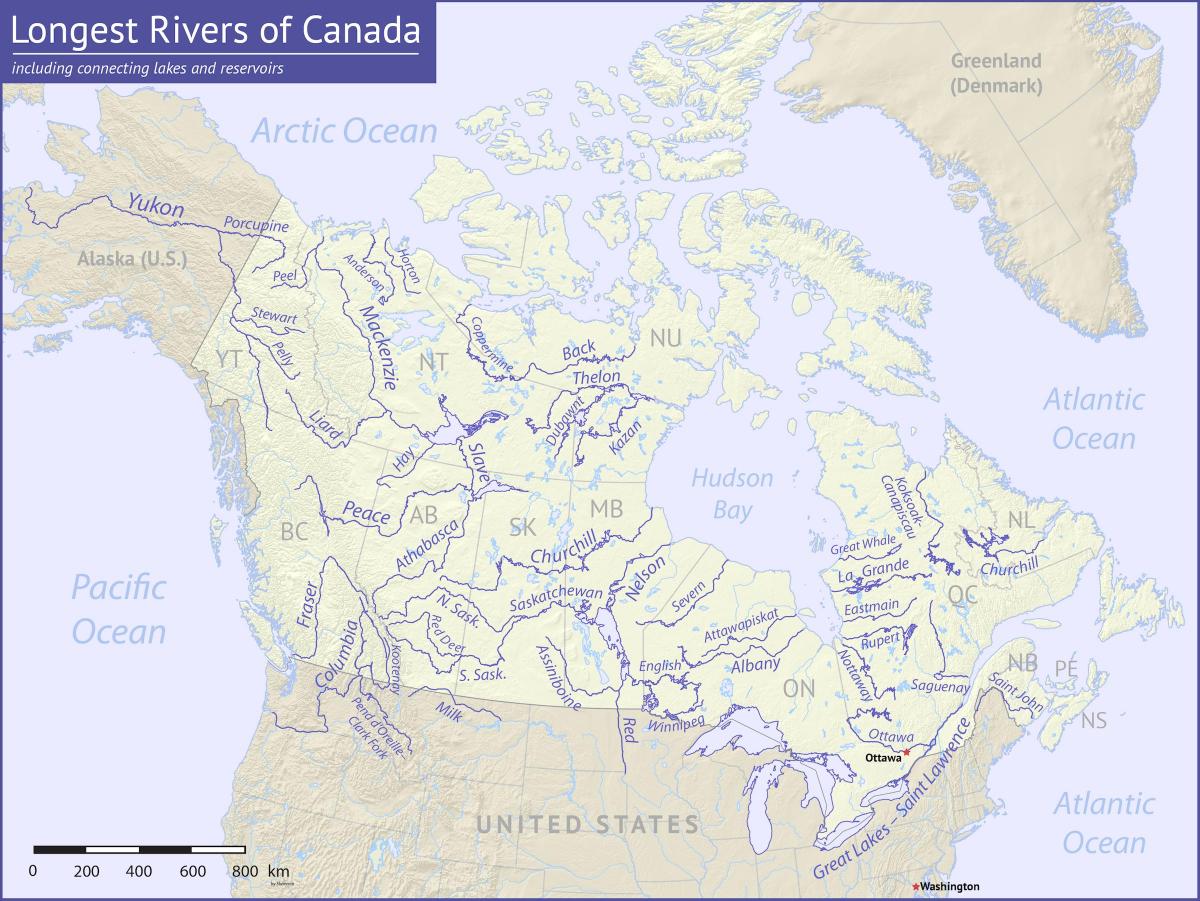 Mappa dei fiumi in Canada
