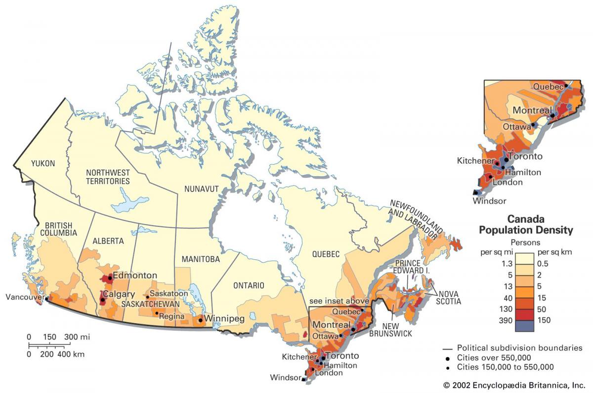 Mappa della densità del Canada