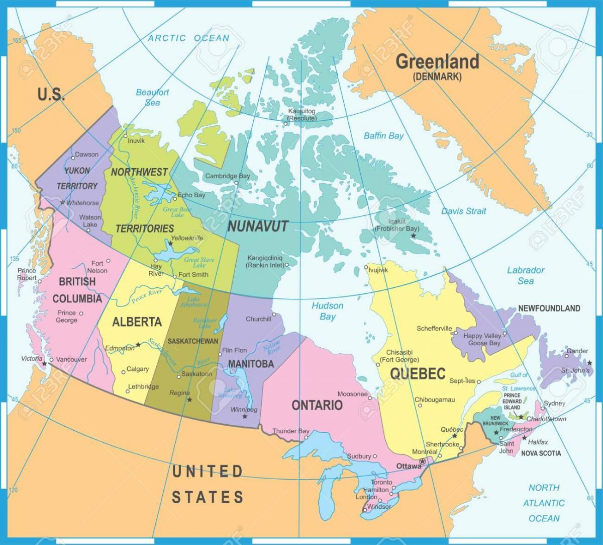 Mappa del Canada e dei paesi confinanti